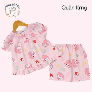 |10-40kg| Đồ bộ lửng tole lanh 2 da, tay ngắn quần lửng phối ren màu, đồ mặc nhà cho bé gái,Tiemdotoleanthy