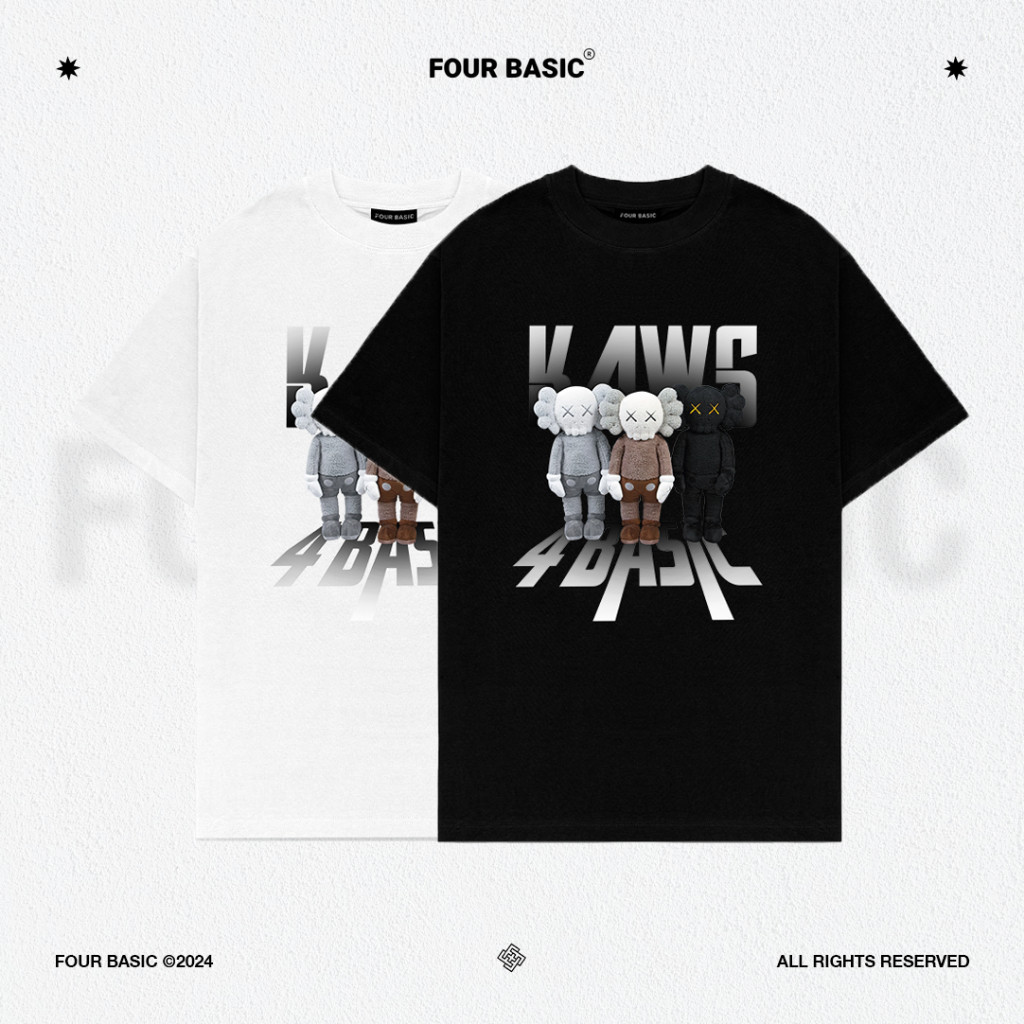 【Nóng bỏng】 Áo thun tay lỡ Three Kaws Four Basic Fullbox phông Unisex nam nữ Cotton   T77