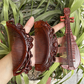 Lược gỗ đàn hương lá nhỏ tự nhiên gỗ đàn hương đỏ khắc lược gỗ phong cách retro massage lược gỗ