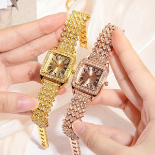 Đồng hồ nữ thời trang La Mã Full Diamond Square Đồng hồ nữ Đồng hồ thạch anh nữ