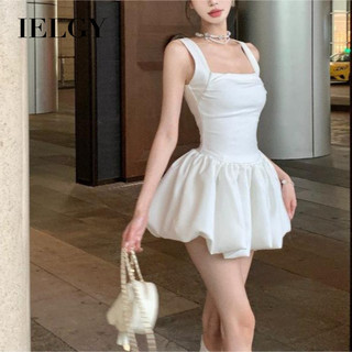 IELGY Váy treo ngọt ngào và cay dành cho nữ váy trắng không tay eo