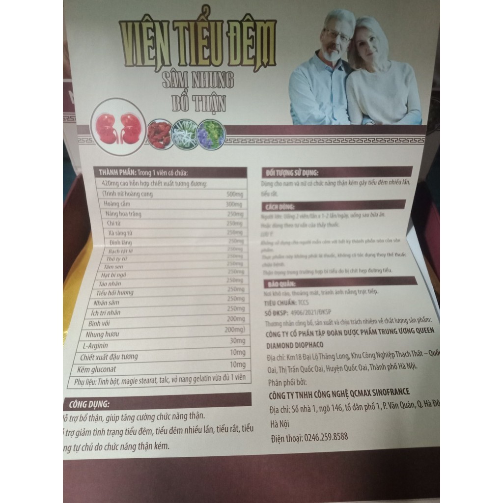 ( hộp 2 lọ x 30 viên ) Viên tiểu đêm sâm nhung bổ thận dùng cho cả nam và nữ