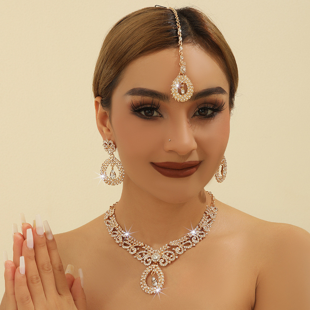 Bộ trang sức pha lê nữ Bộ trang sức Bollywood Bộ bông tai Vòng cổ Bộ trang sức tiệc cưới