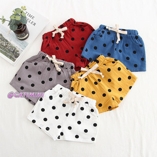 Quần short cotton dáng rộng họa tiết chấm bi nhiều màu dễ thương dành cho bé trai và bé gái