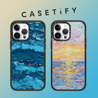 Casetify Sóng Xanh Tranh Sơn Dầu Hoàng Hôn Acrylic Ốp Lưng Điện Thoại iPhone 15 Pro Max 14 ProMax 13 12 12Pro 11 Ốp Lưng Cứng Điện Thoại Chống Sốc Ốp Lưng Mềm Bảo Vệ Điện Thoại Di Động