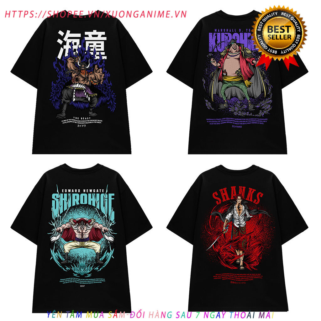 Áo thun one piece Thế giới áo game Anime hình kaido, râu đen Teach, râu trắng, shanks cotton unisex nam nữ