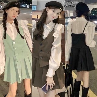 Thời Trang Bigsize - Set 2 món Bigsize Vải Lụa Chéo Thái Thiết Kế Tay Dài Tiểu Thư Dự Tiệc Nữ Cao Cấp Xinh 40-95kg 2168