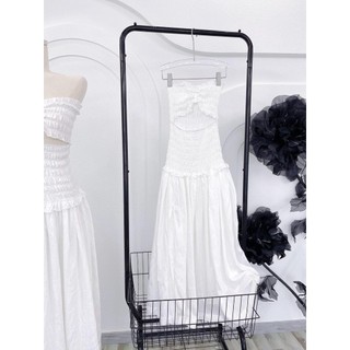 ĐẦM MAXI ỐNG TRẮNG BO CHUN CUTOUT EO