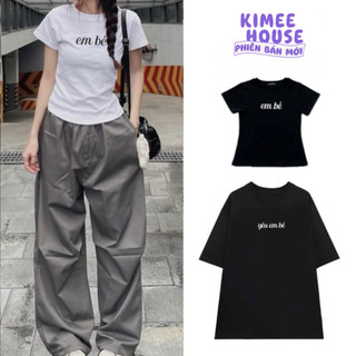 Áo baby tee nữ thêu EM BÉ, áo thun nữ form ôm body chất cotton 4 chiều co dãn MA207 Kimee SG