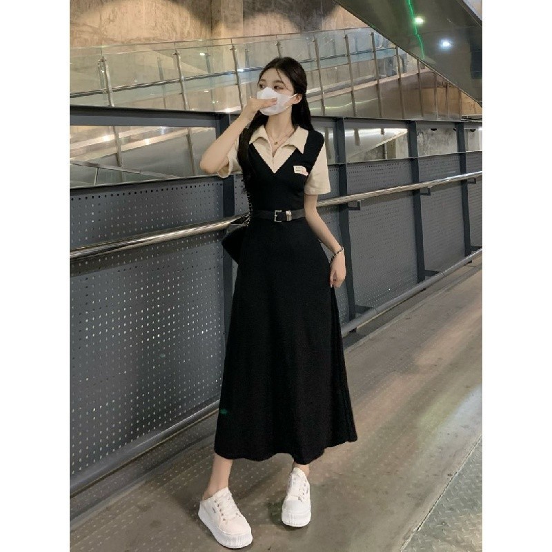 Váy body dáng dài váy basic hàn quốc váy sang chảnh đầm maxi bigsize Ve Áo Tính Khí Váy Ngắn Tay Nữ Preppy Phong Cách Váy Mùa Hè | BigBuy360 - bigbuy360.vn
