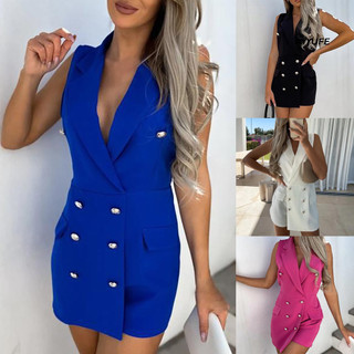 Ayyufe Ve Áo Không Tay Co Giãn Eo Blazer Jumpsuit Nữ Đôi Áo Liền Quần Công Sở Cho Hẹn Hò