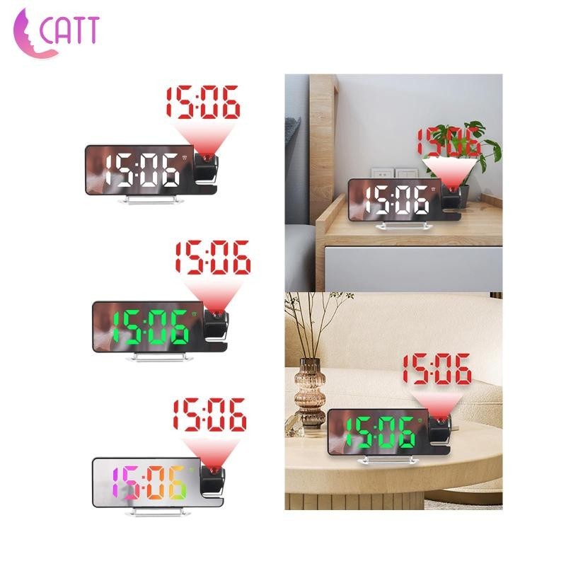 Màn hình LED Chiếu Đồng hồ báo thức Gương Ngày Nhiệt độ Đèn ngủ