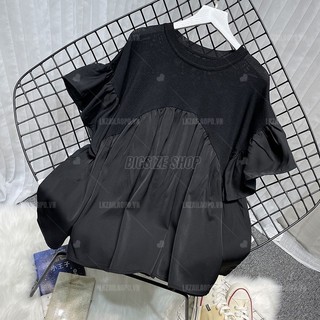 Áo sơ mi nữ tay ngắn Bigsize Áo sơ mi babydoll kiểu form rộng cổ tròn đen mùa hè Phong cách Hàn Quốc Thời Trang đẹp