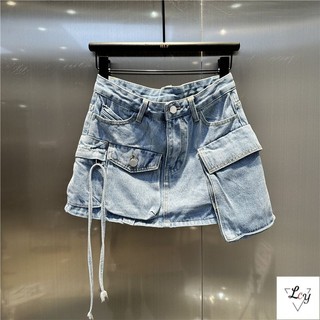 Váy Denim chữ a cỡ lớn Váy Hàn Quốc chính hãng y2k Phong cách Mỹ Âu Mỹ Retro Độc đáo Nhiều túi Rửa tất cả các trận đấu Slimmer Nhìn nhẹ hơn Váy Denim tổng thể màu xanh nhạt 2024 Váy cô gái nóng bỏng