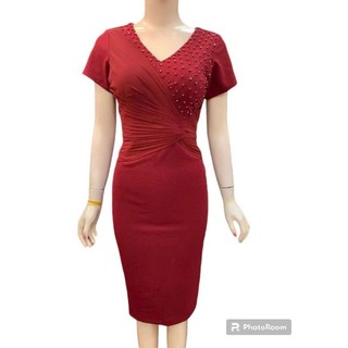 Đầm dự tiệc trung niên ôm body xoắn ly eo đính cườm sang trọng cao cấp, Đầm trung niên dự tiệc ôm đá sang trọng