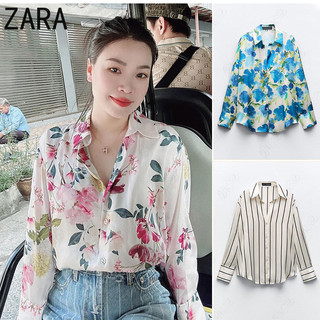Áo sơ mi satin in họa tiết cổ điển zara áo sơ mi dài tay2248802 2248805