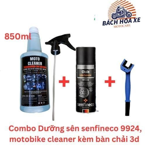 COMBO MOTO Cleaner + Chai Dưỡng Sên Senfineco 9924 Mỡ bò xanh
