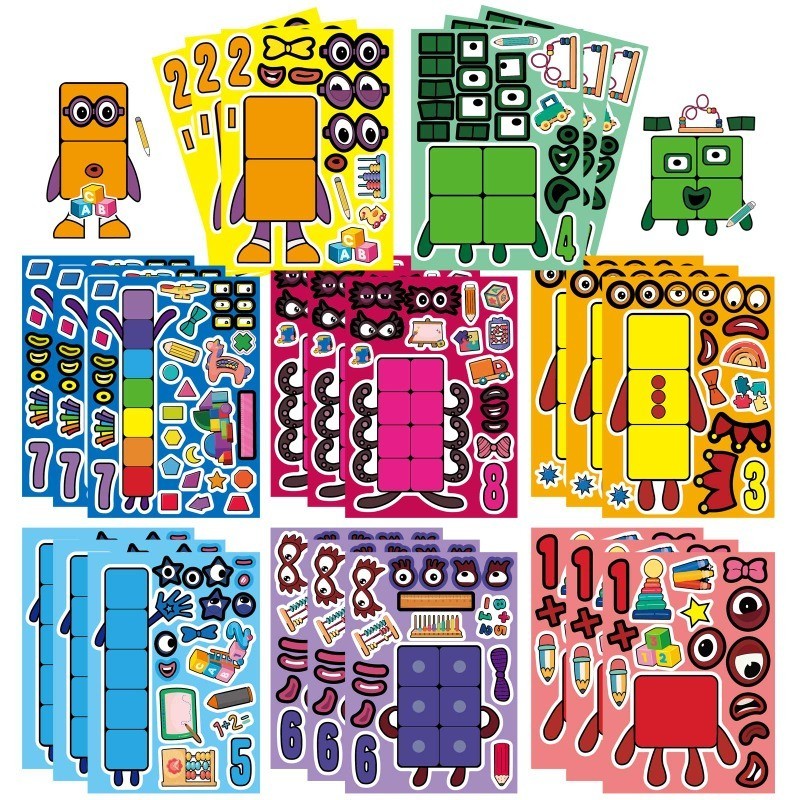 8 Chiếc Hoạt HìnhDigital Bút Chì Người Dán Hoạt Hình Sáng Tạo Dán Trẻ Em Numberblocks Series Xếp DIY