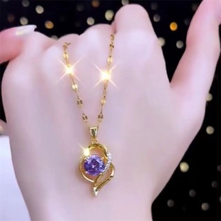 Influencer At First Sight Trái Tim Tình Yêu Tím Micro-Ind Zircon Vòng Cổ Thép Titan Nữ Cao Cấp Tất Cả Trận Đấu C