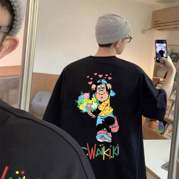 Lc Waikiki Áo Thun Họa Tiết Khỉ Ngộ Nghĩnh Two-Tone Cho Nam và Nữ