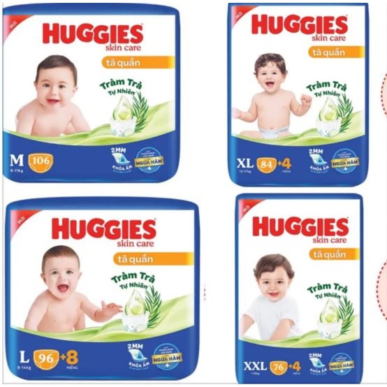 Tã quần Huggies Skincare Mega Jumbo M102+4/L100+4/XL84+4/XXL76+4