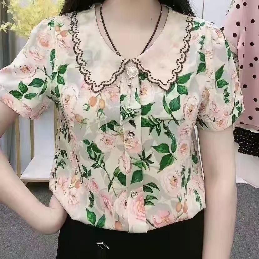 [Vận chuyển 24 giờ] Áo sơ mi nữ thêu ren lụa họa tiết hoa hiện đại ﻿Trang trọng giản dị thanh lịch F