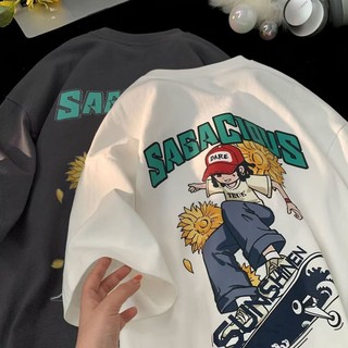 Áo Thun Tay Ngắn Dáng Rộng In Họa Tiết Ván Trượt Phong Cách Hip Hop Thời Trang Mùa Hè Cho Nam Và Nữ M-8XL