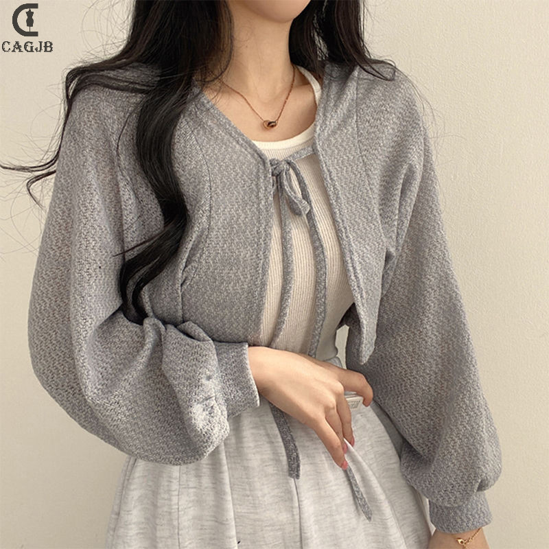 Yomg Áo Khoác Cardigan Dệt Kim Mỏng Tay Dài Ngắn Phong Cách Retro Thời Trang Cho Nữ