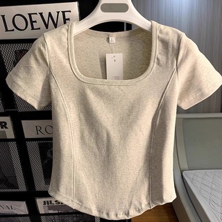 Áo thun Cotton ngắn tay cổ vuông cho nữ