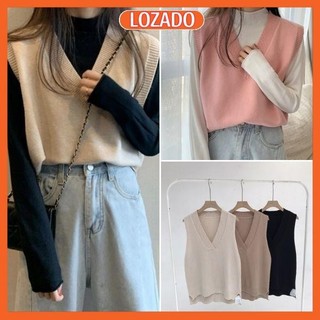 Áo gile len nữ LOZADO thiết kế cổ tim xẻ tà chất len mỏng phối cùng áo sơ mi xinh xắn A457