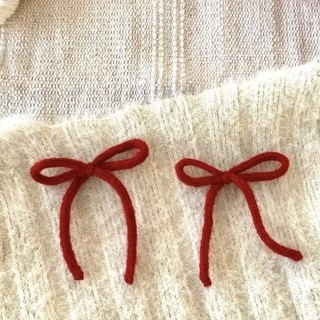 Kẹp tóc nữ Bangs Kẹp tóc nơ len đỏ