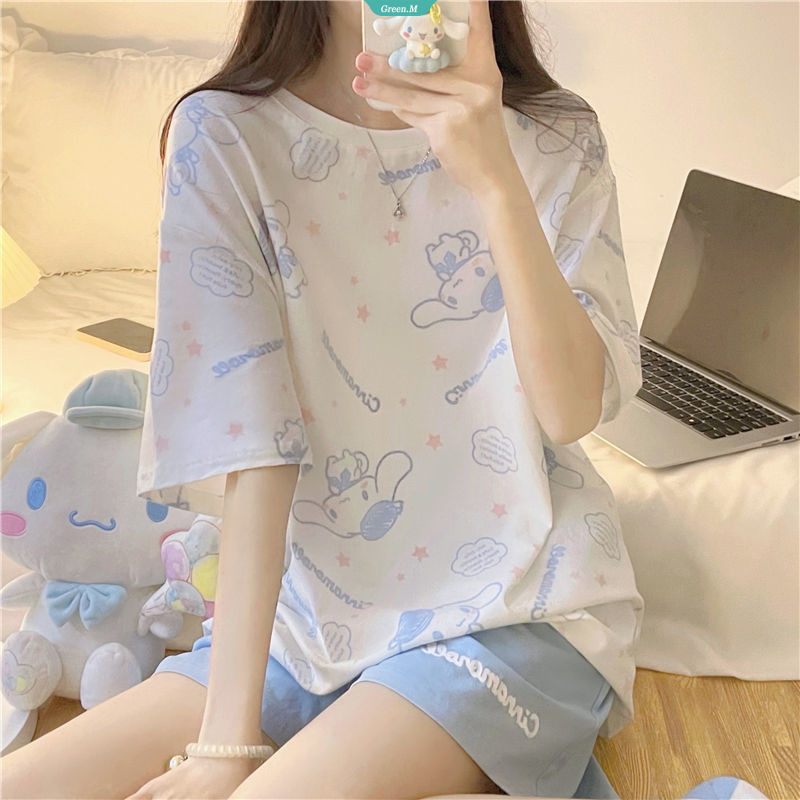 Bộ Đồ Ngủ Ins Nhật Bản Nữ Mùa Hè Ngắn Tay Quần Short Mềm Mại Em Gái Cinnamoroll Dễ Thương Ngọt Ngào Mặc Phần Mỏng Của Bộ Đồ Gia Đình [GM]