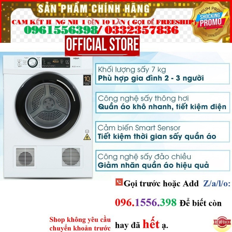 << CH Máy sấy thông hơi Aqua 7 Kg AQH-V700FW 2020