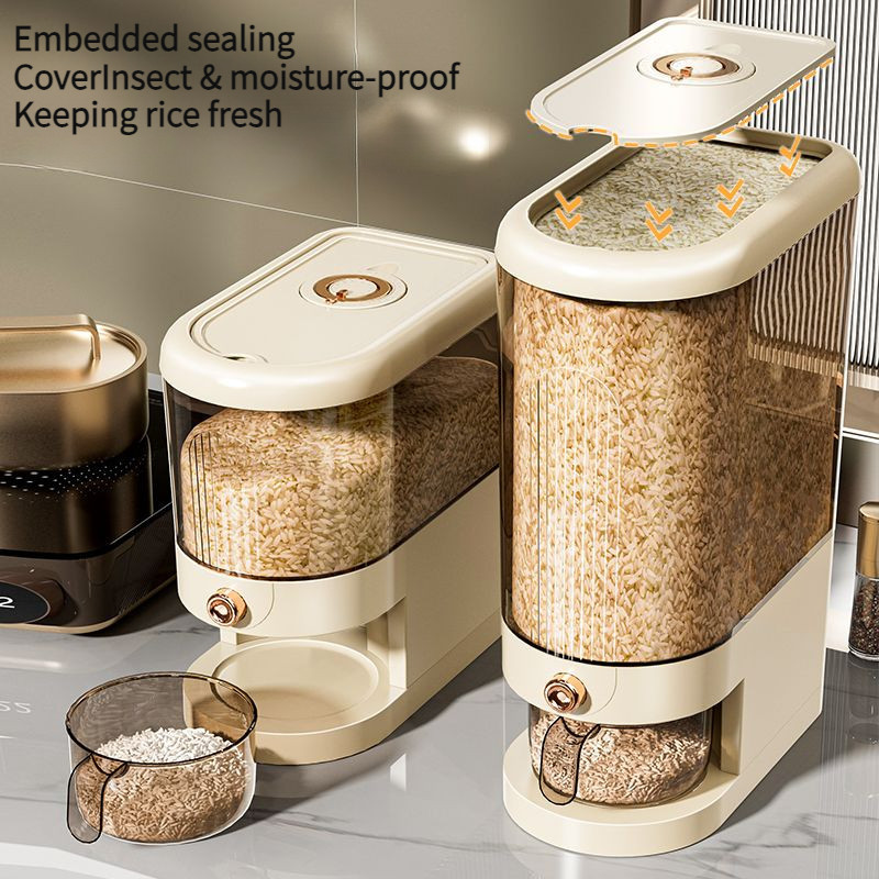 ❈ ❈ ❈ ❈ ❈ 🍒 ❈ Hộp đựng gạo tự động Bình đựng gạo chống côn trùng Chống ẩm chống bụi kín Loại đẩy đa chức năng