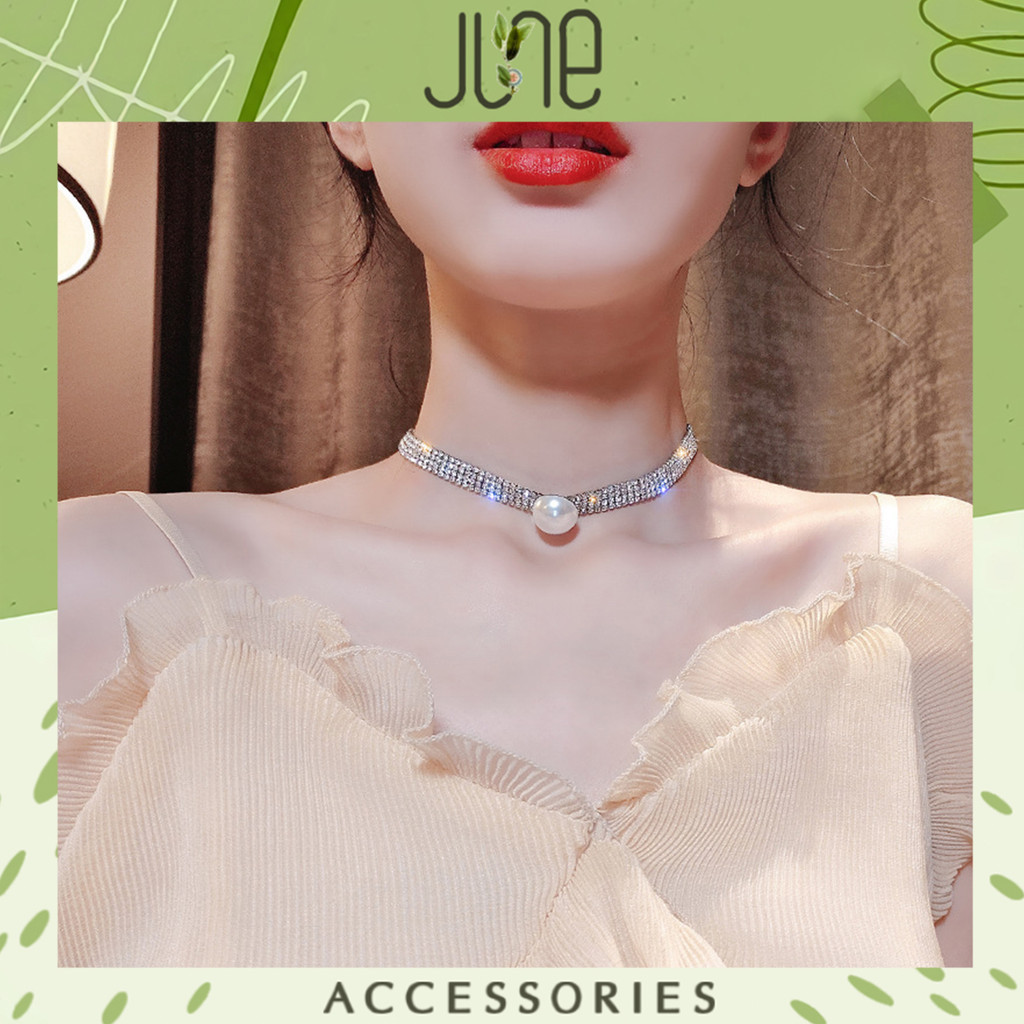 Dây chuyền Choker nữ dây Vòng cổ 4 hàng đá mặt ngọc thời trang June Accessories