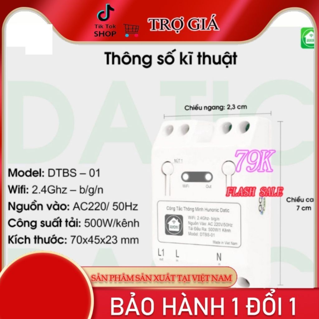 Công tắc thông minh Datic DTBS – 01 điều khiển thiết bị điện từ xa qua wifi | công suất 500W