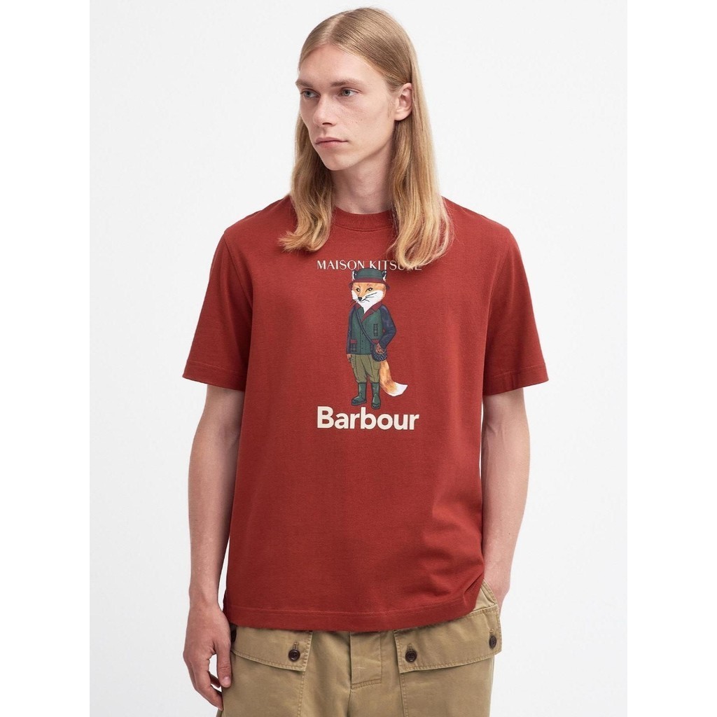 Barbour Dạo Phố Nam Nữ Đồng Thương Hiệu Cáo Nhỏ Cổ Tròn In Hình Áo Thun Tay Ngắn 314