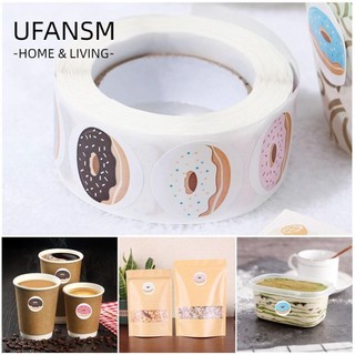 UFANSM 500 Nhãn Dán Giấy Hình Bánh Donut Dùng Trang Trí Hộp Quà
