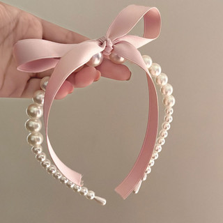 2024 pháp retro ngọc trai nơ băng đô màu hồng ruy băng phụ kiện tóc headband