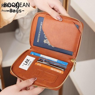 BOOCEAN Túi đựng hộ chiếu có khóa kéo, Túi đựng du lịch bằng da PU RFID, Hộp đựng hộ chiếu chống trộm màu trơn