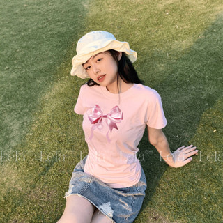 Thu Thanh Boutique-Áo Thun Form Fit Mẫu Nơ Hồng. Áo Baby Tee Chất Cotton Co Giãn