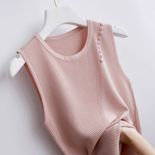 K Dệt Kim Camisole Nữ Mùa Xuân Rời Kích Thước Lớn Cổ Tròn Sang Trọng Không Tay Top