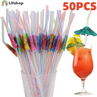 50 chiếc dù cocktail ống hút uống - trang trí tiệc cưới sinh nhật - ống hút có thể uốn cong dùng một lần - cho nước trái cây cocktail - ống hút dùng một lần nhựa uống ống hút