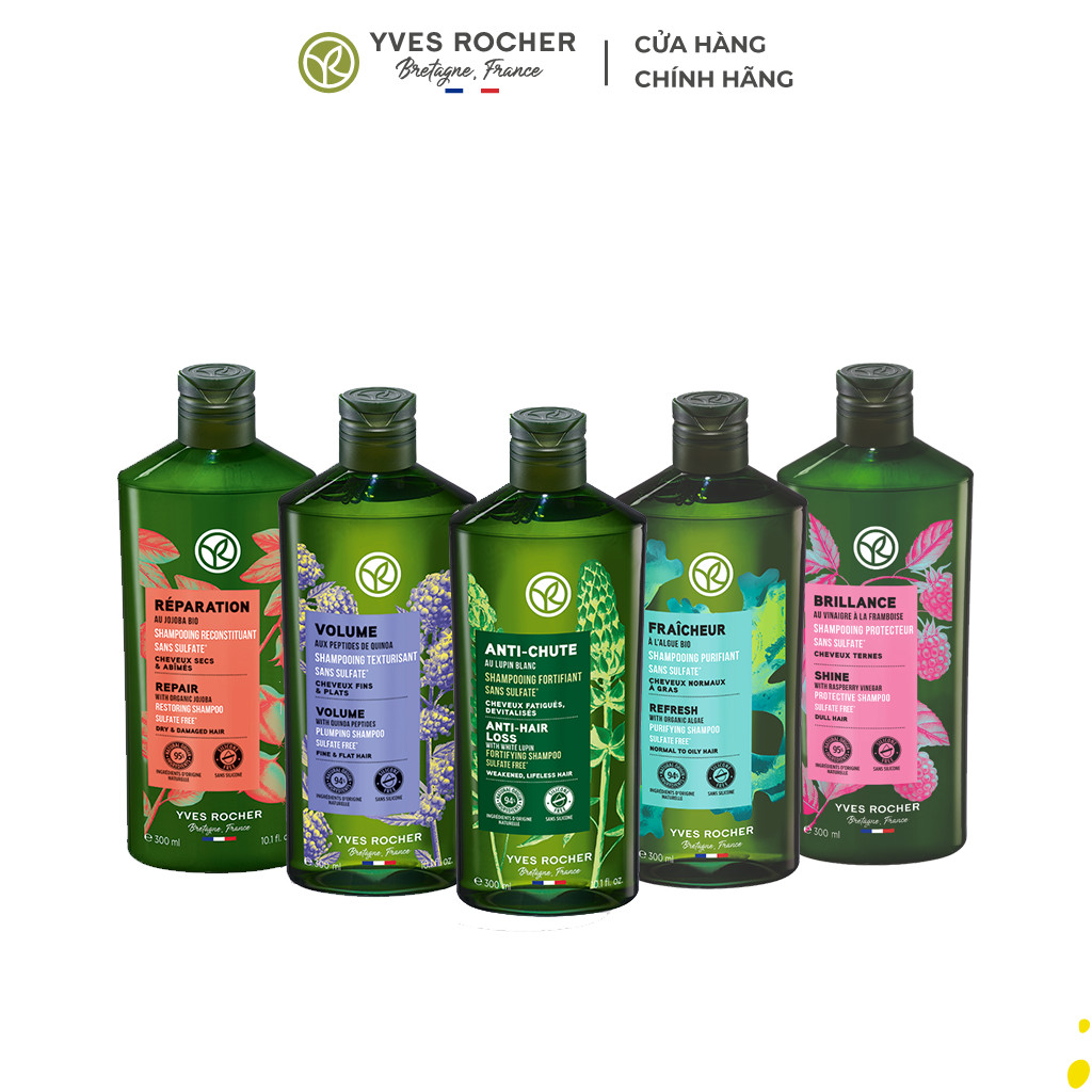 Dầu gội Yves Rocher Pháp chiết xuất từ thiên nhiên, Không chứa Sulfate - Chai 300ml (nhiều phân loại)