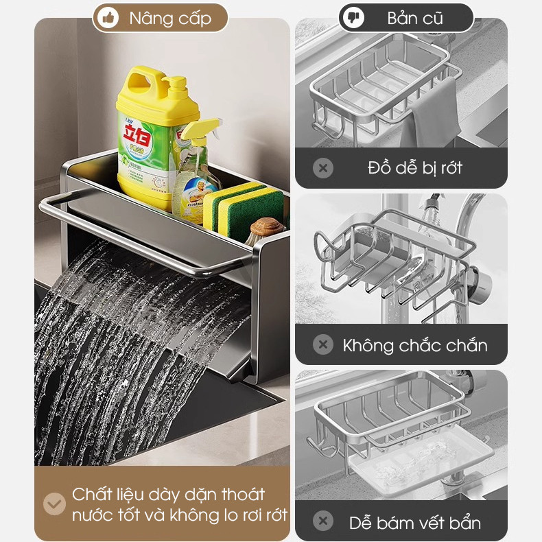 Kệ để đồ rửa chén, nước rửa chén bát, giẻ lau để bồn rửa LH-2345 thép carbon sơn nhiệt chống rỉ sét