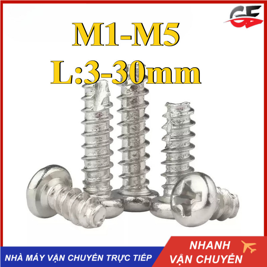 Vít răng thưa  Mạ niken  Vít bắn gỗ pake đầu tròn M1-M5,Vít gỗ [GE-DM-1]