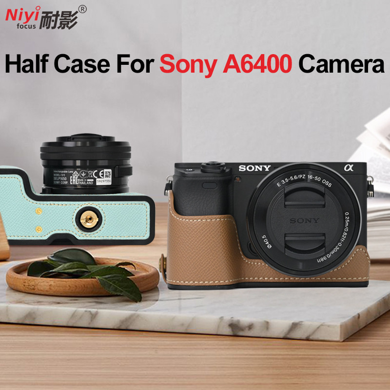 Ốp Lưng Nửa Camera PU Cho Sony A6600 A6100 A6500 A6600 A6700 A6300 A7MIV A7SIII A1 A6600 Đáy Pin Mở Da Túi Camera