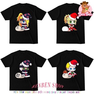 HOT Áo Thun Unisex Cổ Tròn aogau.store Màu Trắng Đen In Hình Naruto Akatsuki Phong Cách Giáng Sinh