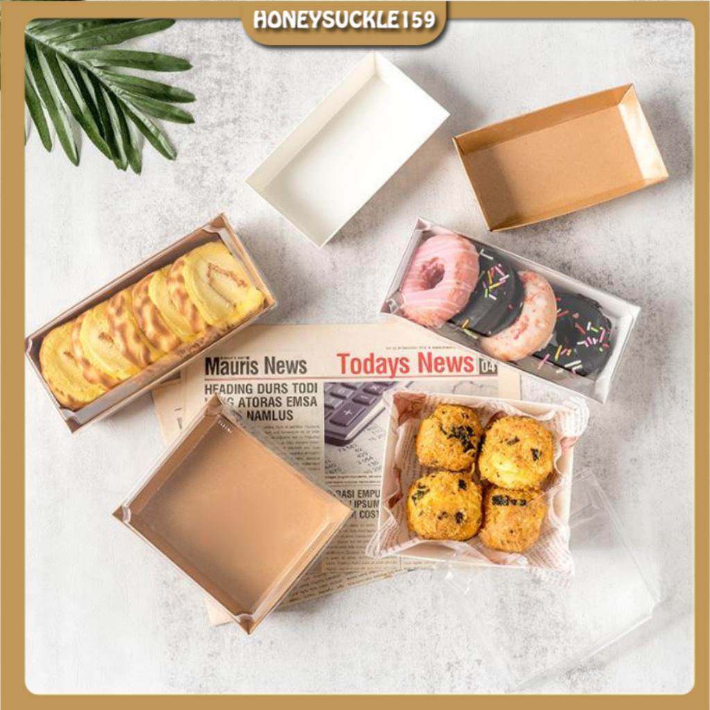 50 Hộp Giấy Kraft Nắp Trong Hình Chữ Nhật,Vuông Đựng Bánh Su Kem, Tiramisu