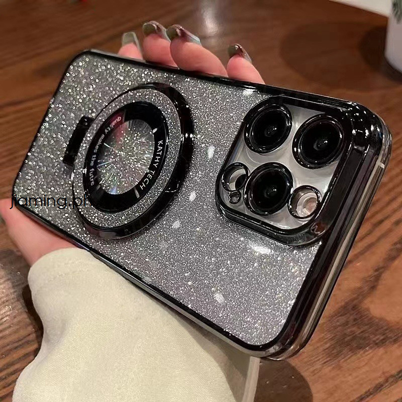 Ốp Điện Thoại Lấp Lánh Mạ Sang Trọng Tương Thích Cho iPhone 16 11 12 13 14 15 Pro Max SE 6 6S 7 8 Plus Ốp Lưng Có Giá Đỡ Vòng Từ Tính